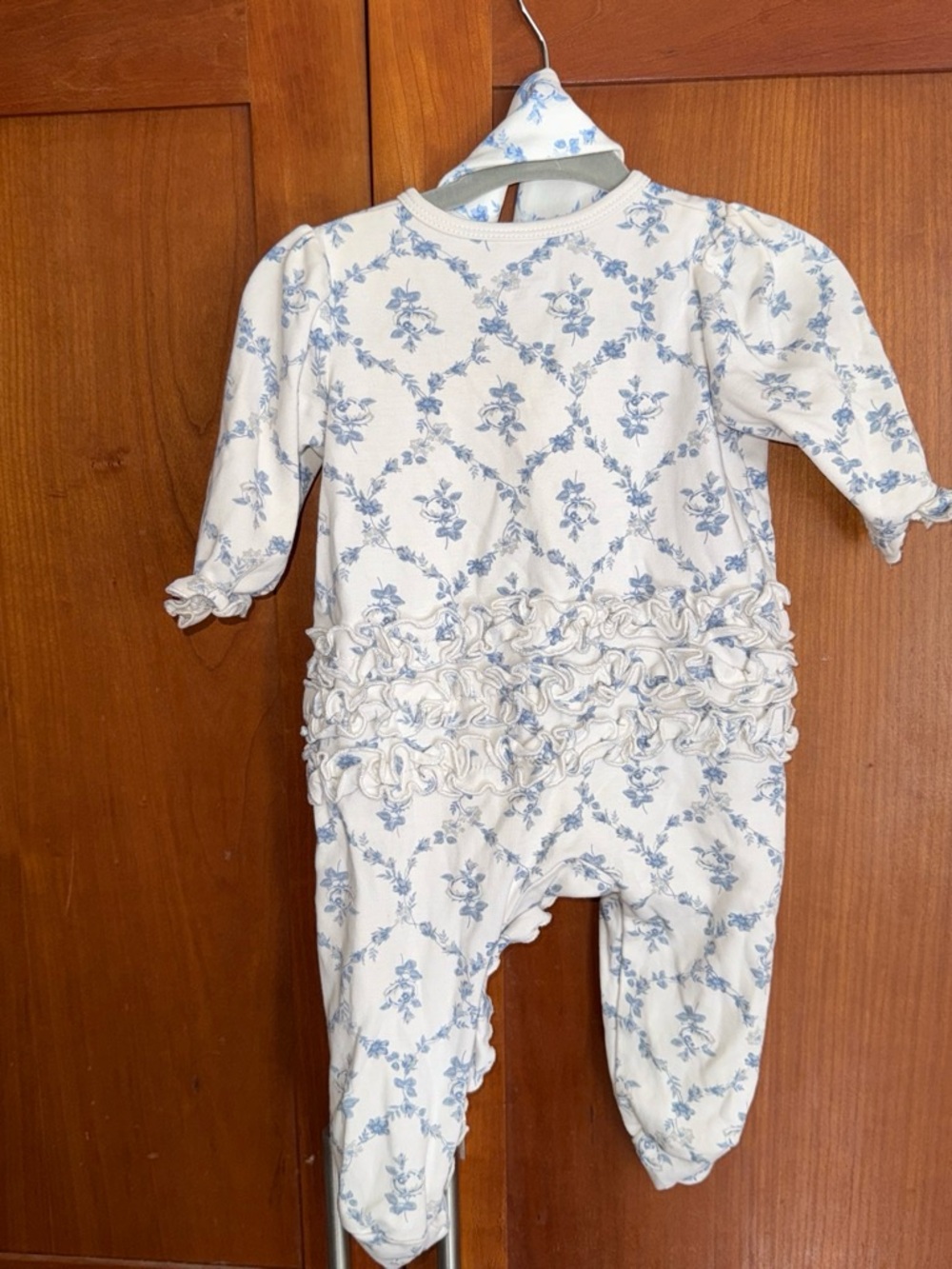 Little me blue floral footies with matching bow